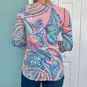 Lilly Pulitzer Vibrant Mosaic Blouse in Pink, Blue, and Green